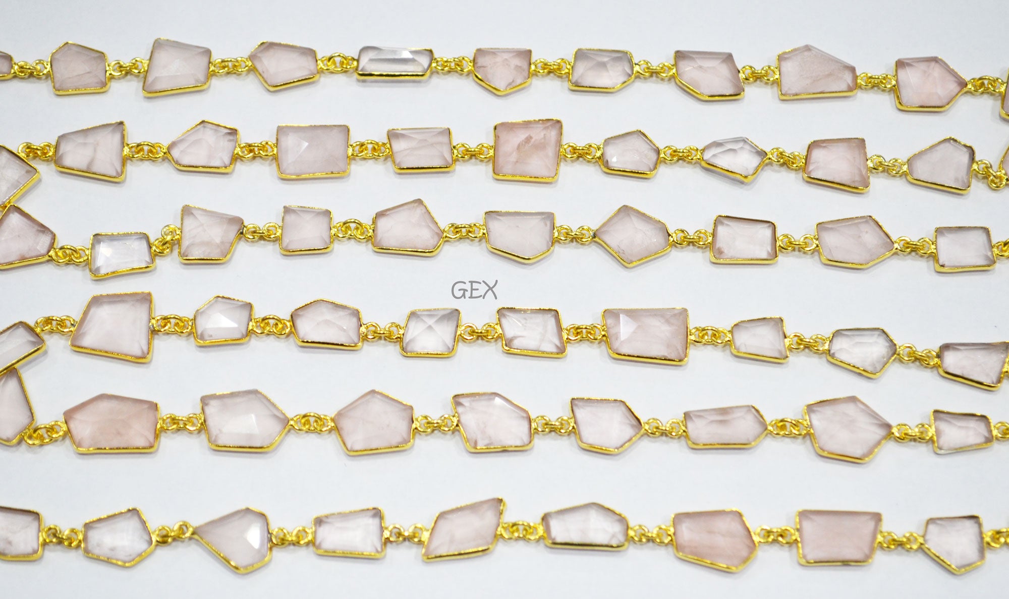 Rose Quartz Faceted Fancy Cut Shape Connector Chain , 10x12 - 13x15 mm , RB-7158