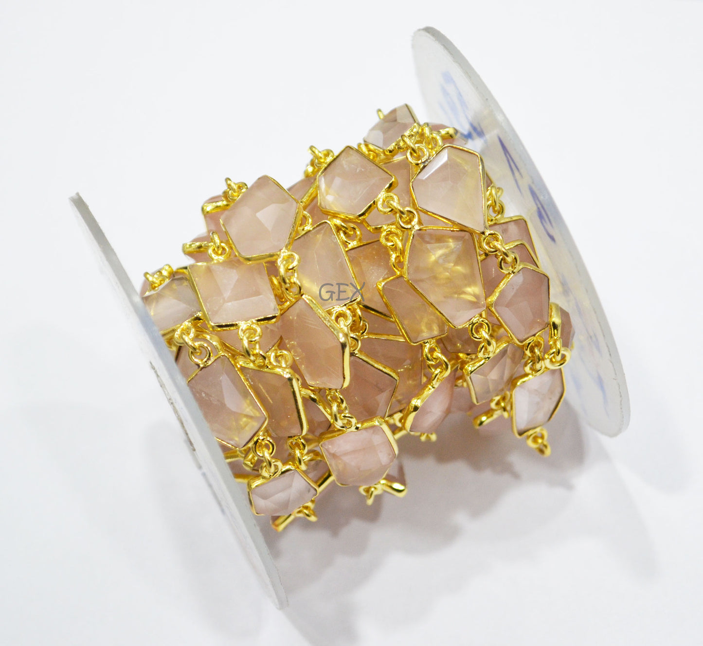 Rose Quartz Faceted Fancy Cut Shape Connector Chain , 10x12 - 13x15 mm , RB-7158
