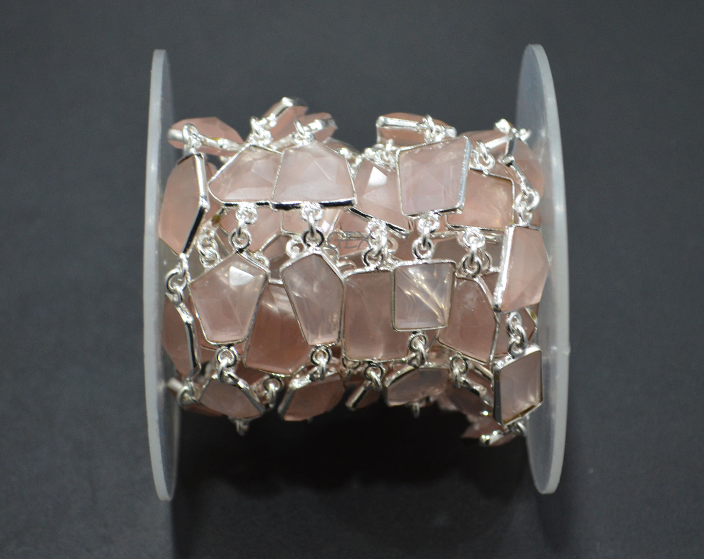 Rose Quartz Faceted Fancy Cut Shape Connector Chain , 10x12 - 13x15 mm , RB-7158