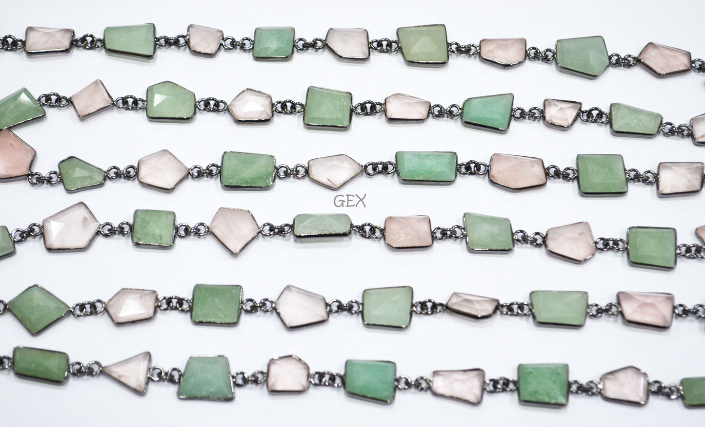 Rose Quartz And Grape Aventurine Faceted Fancy Cut Shape Connector Chain , 9x12 - 17x20 mm , RB-7161