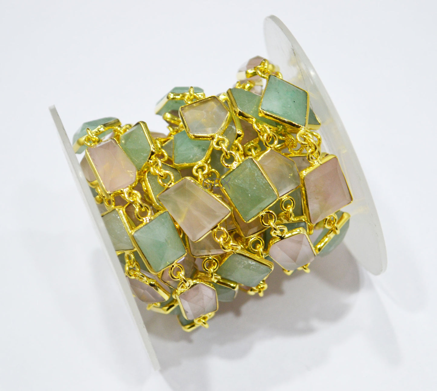 Rose Quartz And Grape Aventurine Faceted Fancy Cut Shape Connector Chain , 9x12 - 17x20 mm , RB-7161