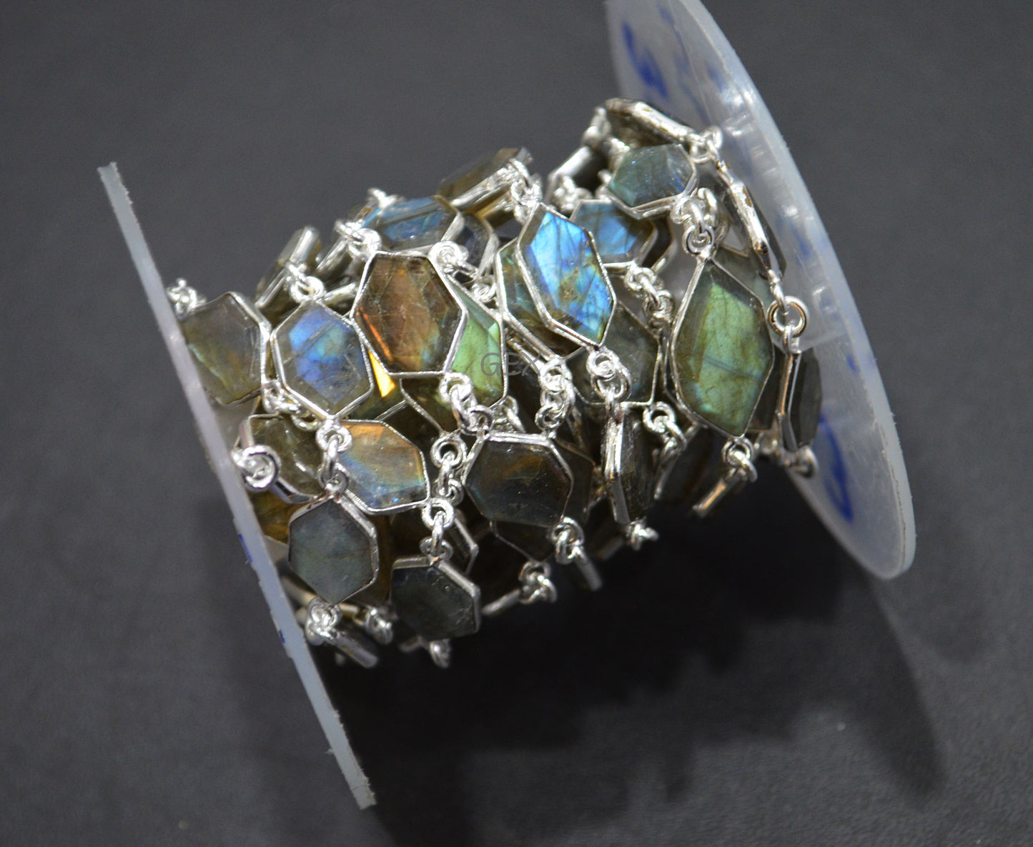 Labradorite Faceted Fancy Cut Tablets Shape Connector Chain , 8x11 - 12x15 mm , RB-7162