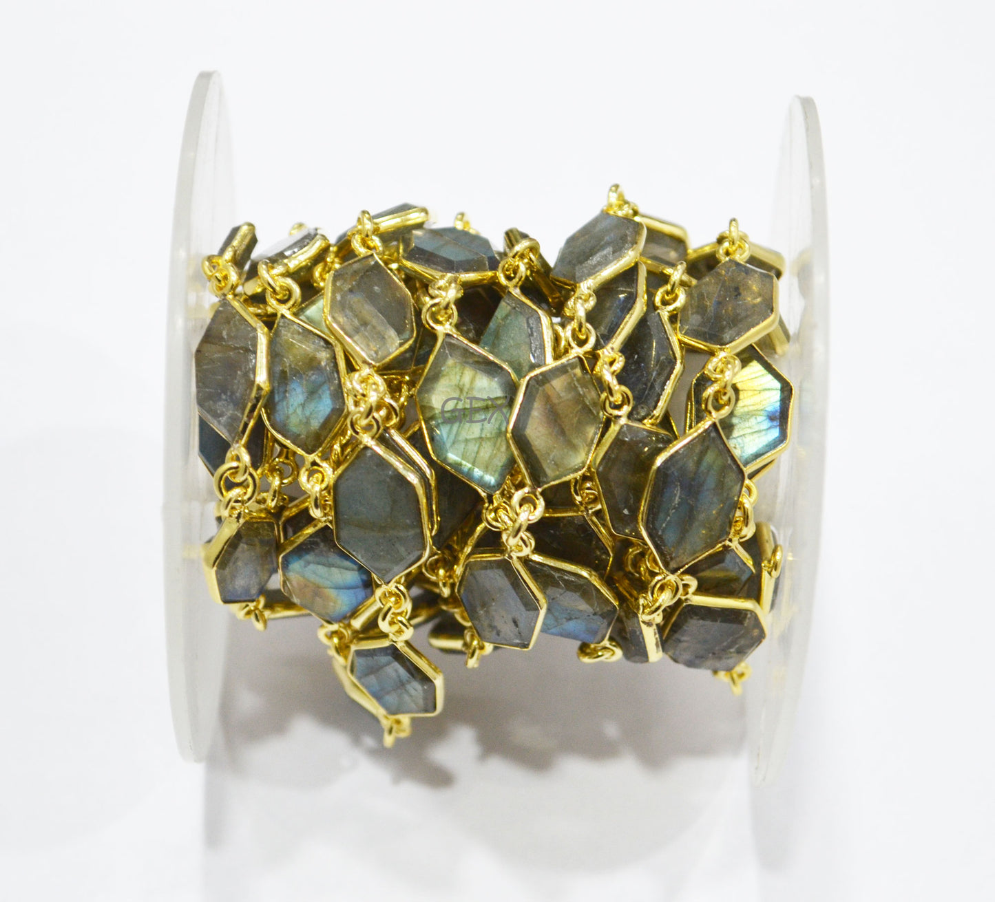 Labradorite Faceted Fancy Cut Tablets Shape Connector Chain , 8x11 - 12x15 mm , RB-7162