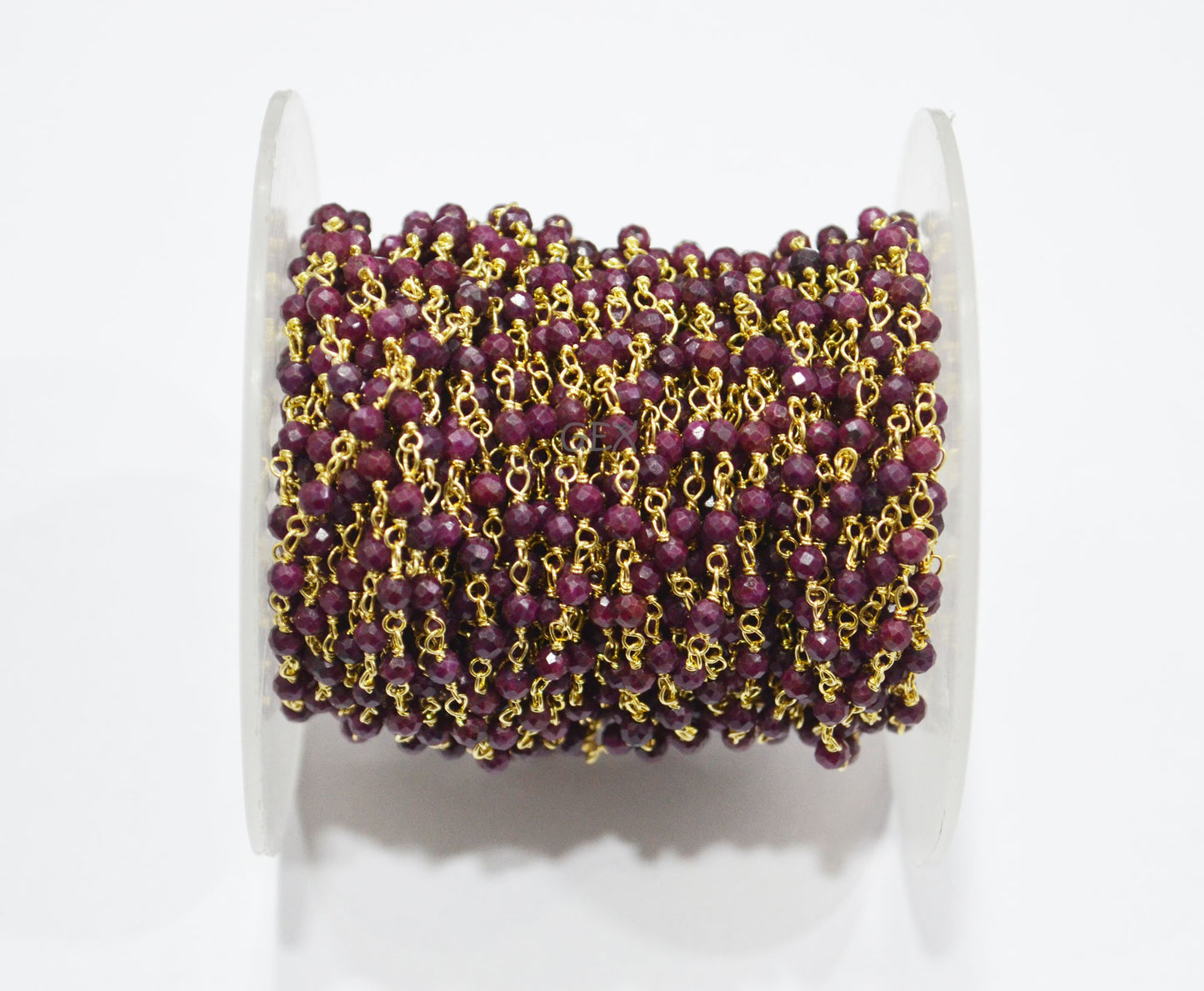 Dyed Ruby Faceted Round Shape Rosary Beaded Chain , 3 mm , RB-7163