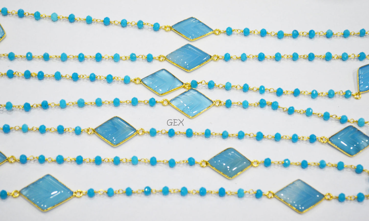Neon Jade Faceted Rondelle Shape Rosary Beaded Chain , Neon Chalcedony Carved Diamond Shape Connector Wire Wrapped Chain , 4 mm , RB-7165