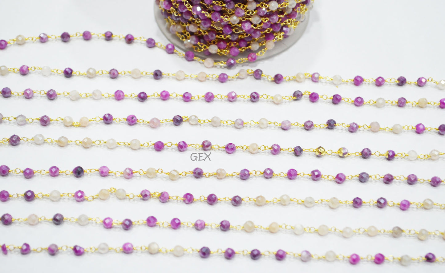 Shaded Pink Moonstone And White Moonstone Faceted Round Shape Rosary Beaded Chain , 4 mm , RB-7170