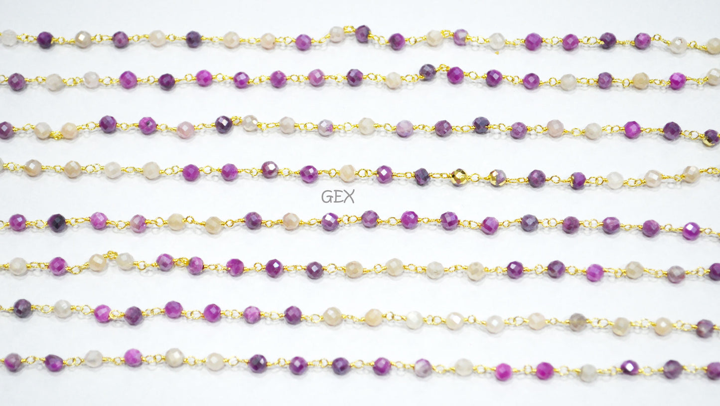 Shaded Pink Moonstone And White Moonstone Faceted Round Shape Rosary Beaded Chain , 4 mm , RB-7170