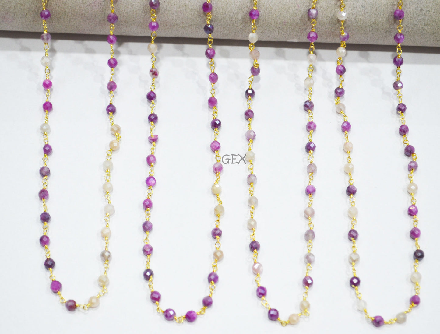 Shaded Pink Moonstone And White Moonstone Faceted Round Shape Rosary Beaded Chain , 4 mm , RB-7170