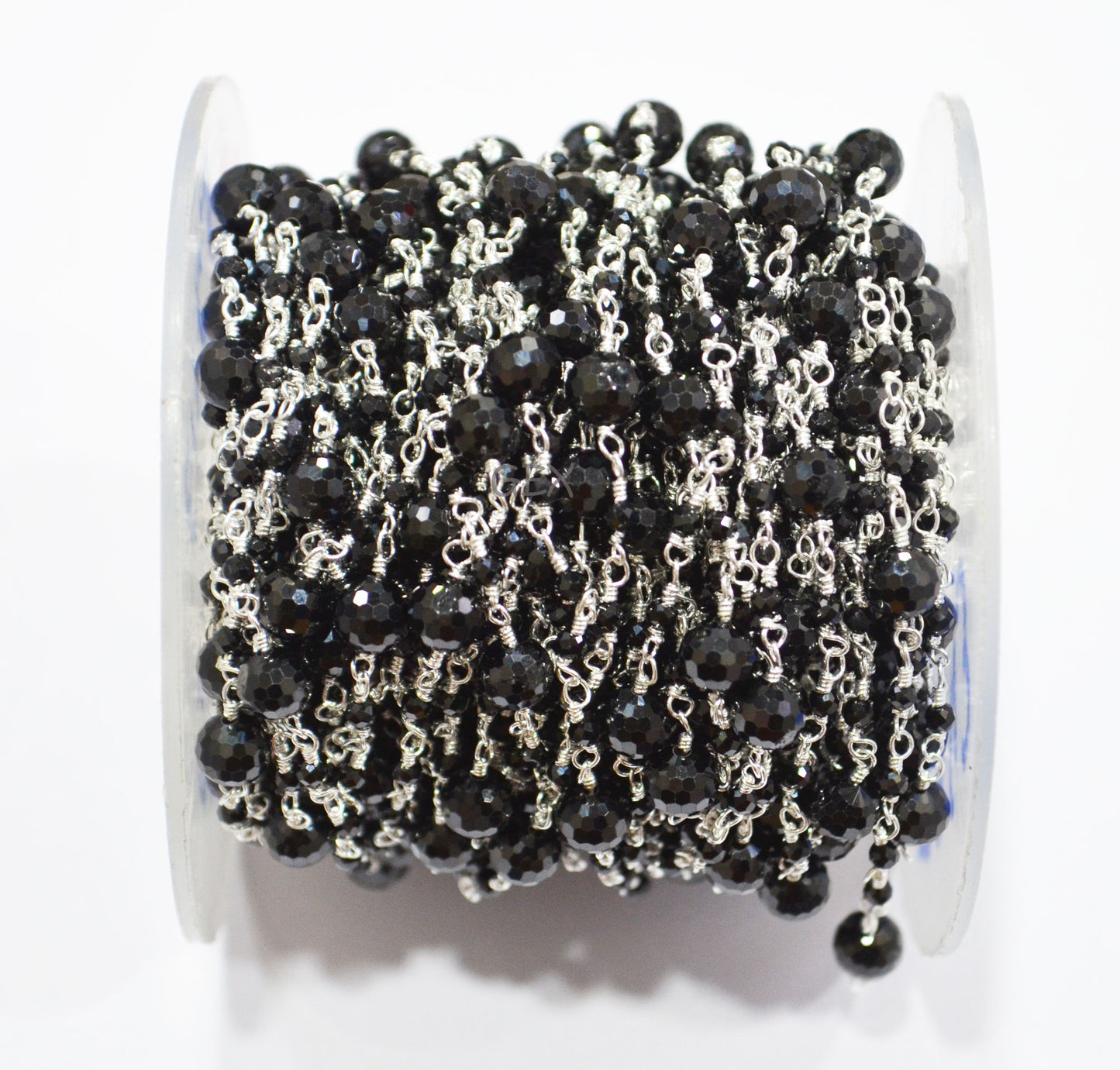 Black Spinel Faceted Round Shape Rosary Beaded Chain , 2 - 6 mm , RB-7171