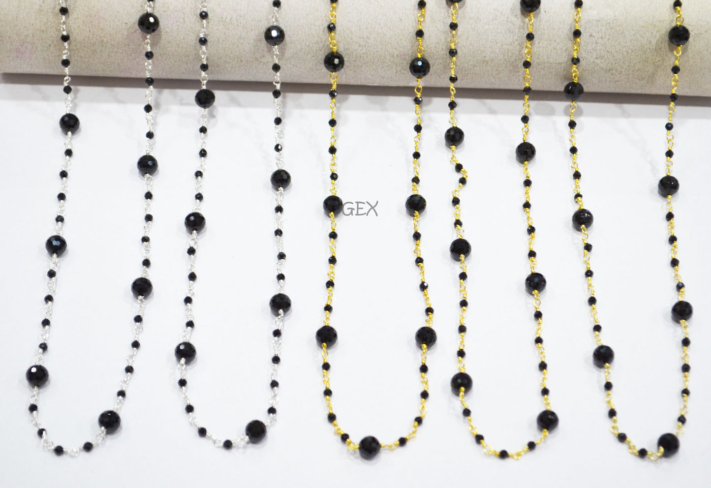 Black Spinel Faceted Round Shape Rosary Beaded Chain , 2 - 6 mm , RB-7171