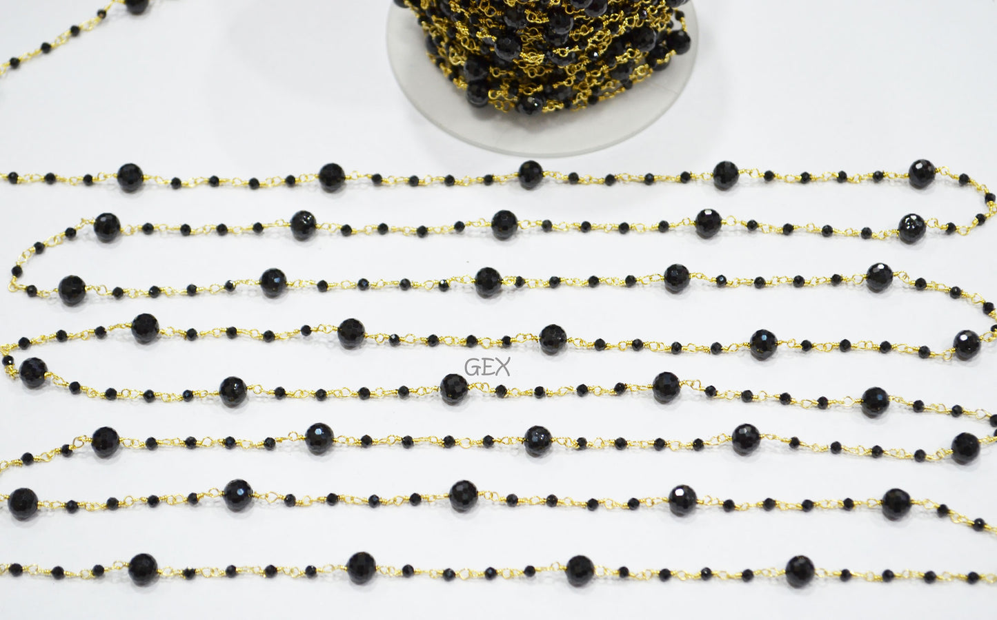 Black Spinel Faceted Round Shape Rosary Beaded Chain , 2 - 6 mm , RB-7171