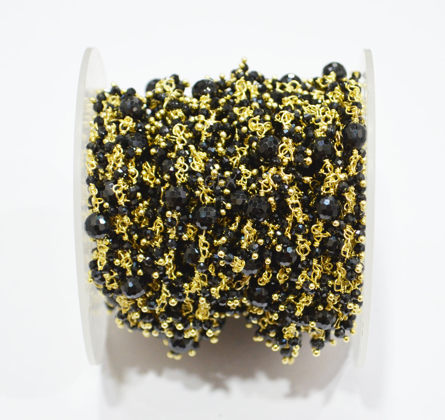 Black Spinel Faceted Round Shape Dangling Chain , 2 - 6 mm , RB-7172