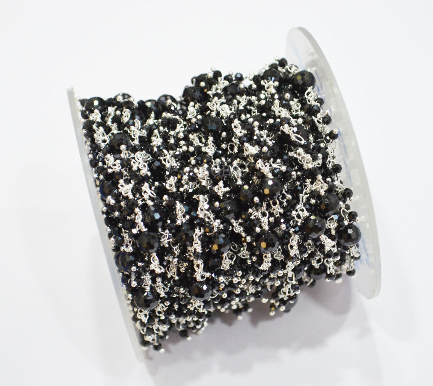 Black Spinel Faceted Round Shape Dangling Chain , 2 - 6 mm , RB-7172