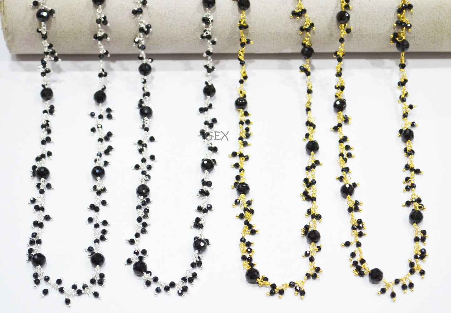 Black Spinel Faceted Round Shape Dangling Chain , 2 - 6 mm , RB-7172