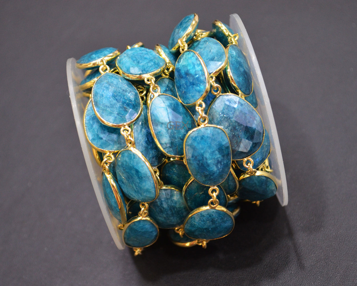 Blue Rainbow Moonstone Faceted Slice Shape Connector Chain , 15x19 - 16x23 mm , RB-7173