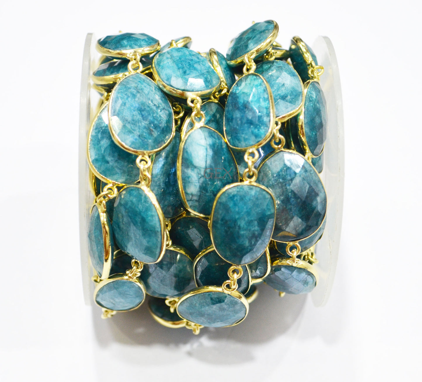 Blue Rainbow Moonstone Faceted Slice Shape Connector Chain , 15x19 - 16x23 mm , RB-7173