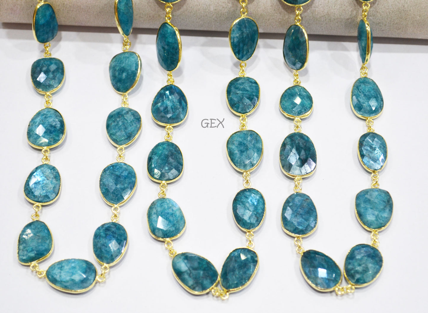 Blue Rainbow Moonstone Faceted Slice Shape Connector Chain , 15x19 - 16x23 mm , RB-7173