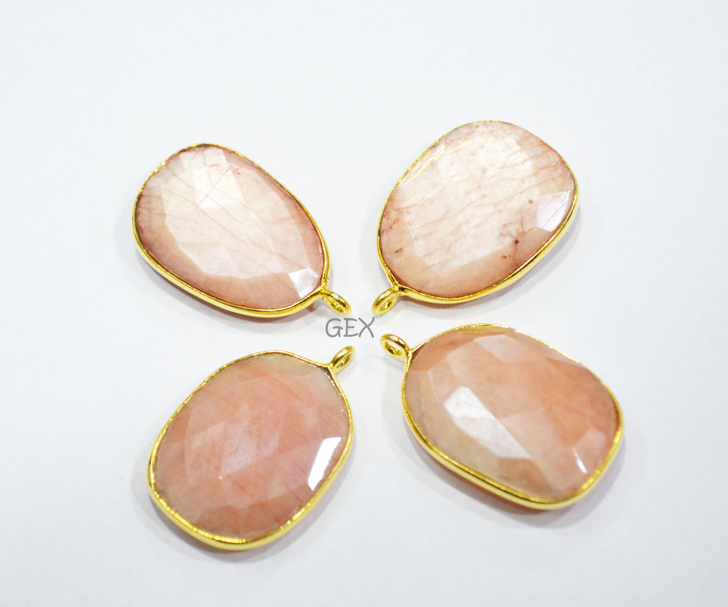 Pink Opal Color Rainbow Moonstone Faceted Slice Shape Connector , Sold By Piece , 17x21 - 18x24 mm , RB-7175