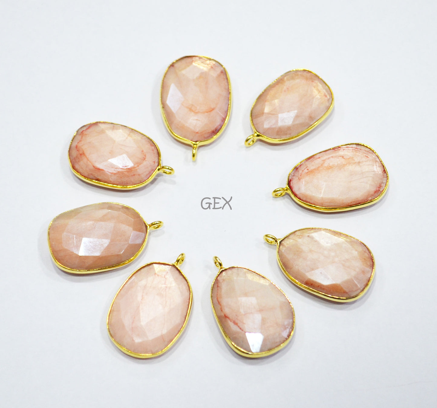 Pink Opal Color Rainbow Moonstone Faceted Slice Shape Connector , Sold By Piece , 17x21 - 18x24 mm , RB-7175