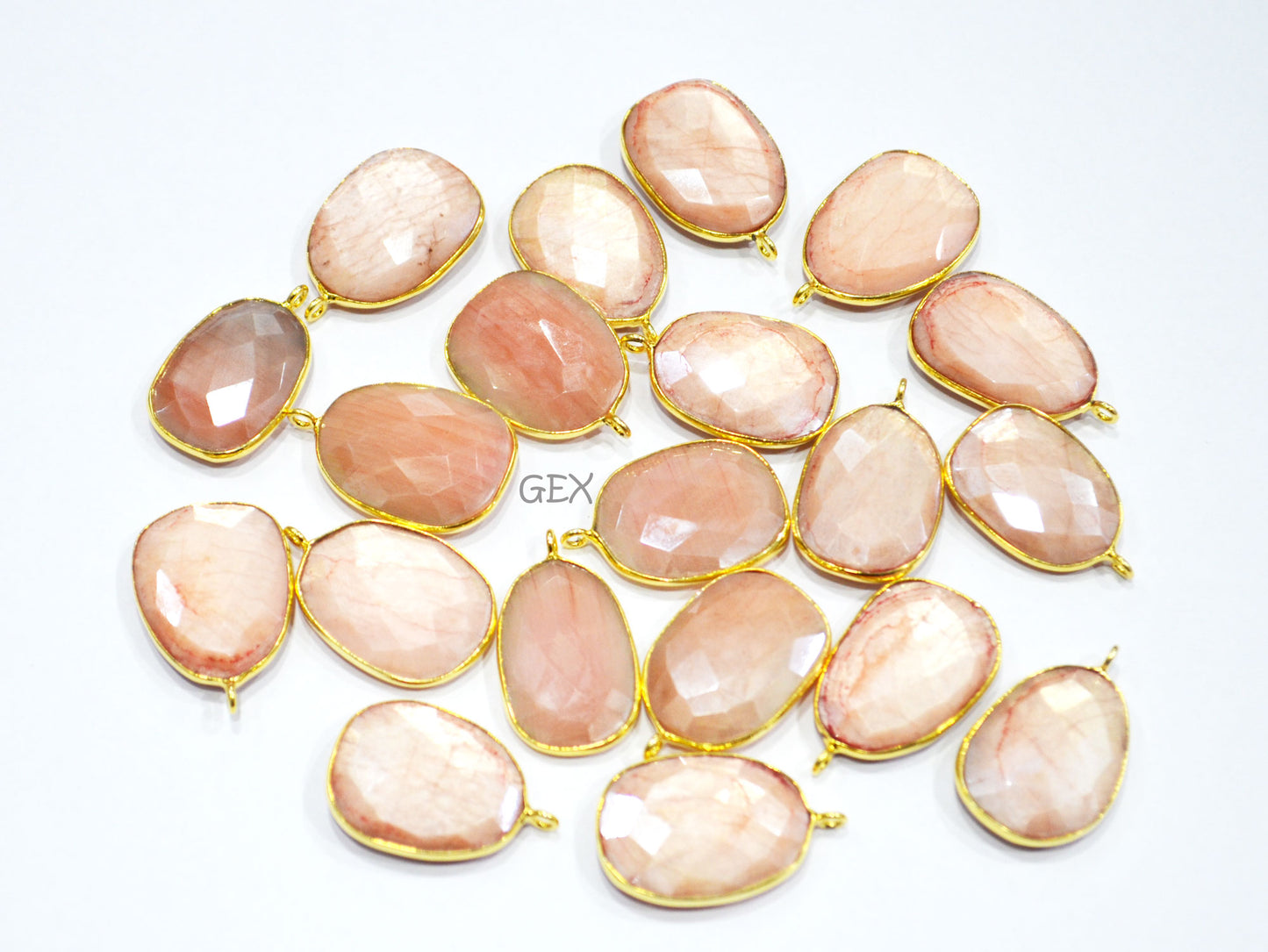 Pink Opal Color Rainbow Moonstone Faceted Slice Shape Connector , Sold By Piece , 17x21 - 18x24 mm , RB-7175