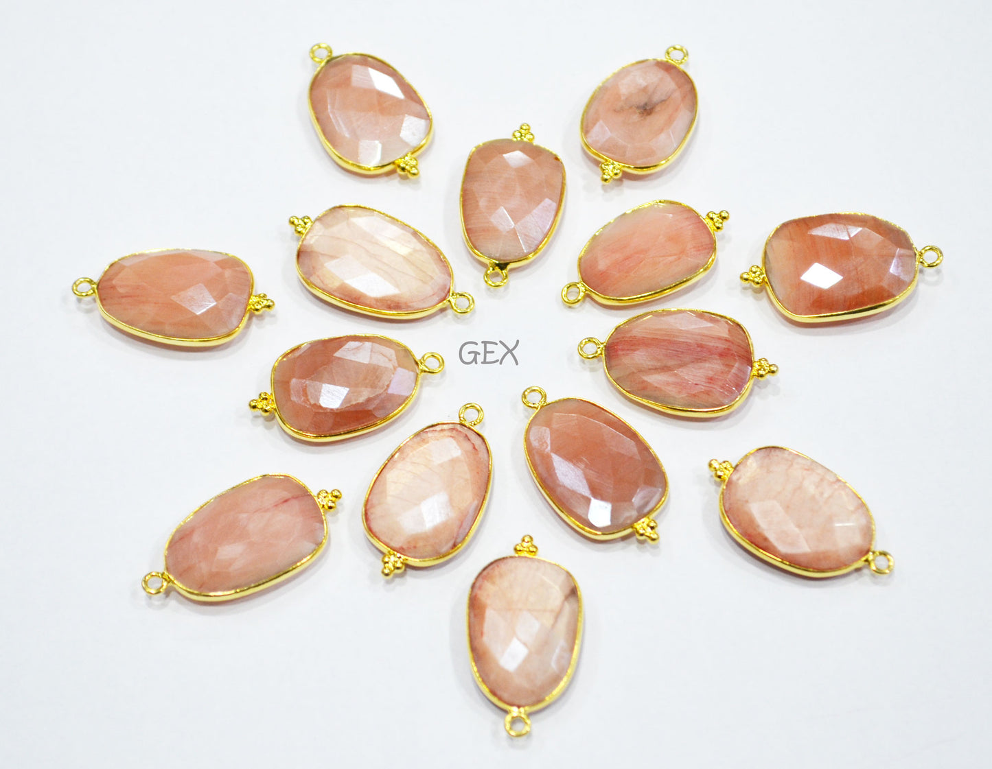 Pink Opal Color Rainbow Moonstone Faceted Slice Shape Connector , Sold By Piece , 16x19 - 18x23 mm , RB-7176