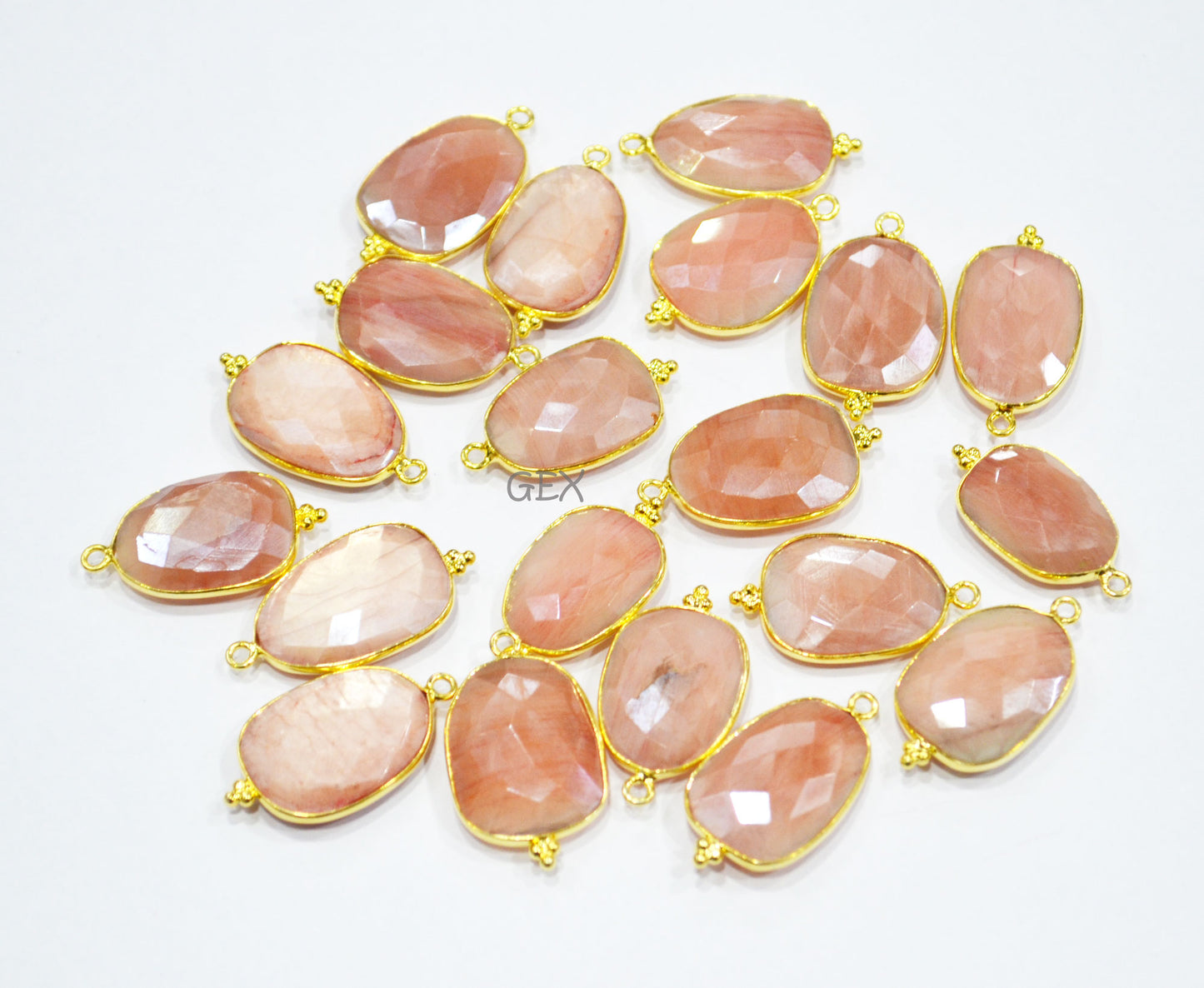 Pink Opal Color Rainbow Moonstone Faceted Slice Shape Connector , Sold By Piece , 16x19 - 18x23 mm , RB-7176
