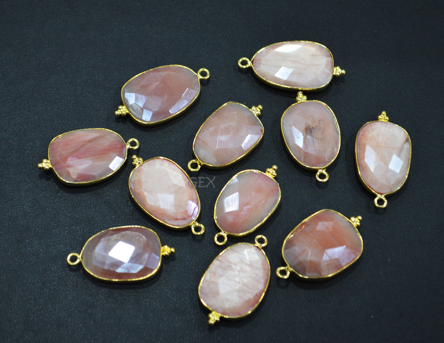 Pink Opal Color Rainbow Moonstone Faceted Slice Shape Connector , Sold By Piece , 16x19 - 18x23 mm , RB-7176