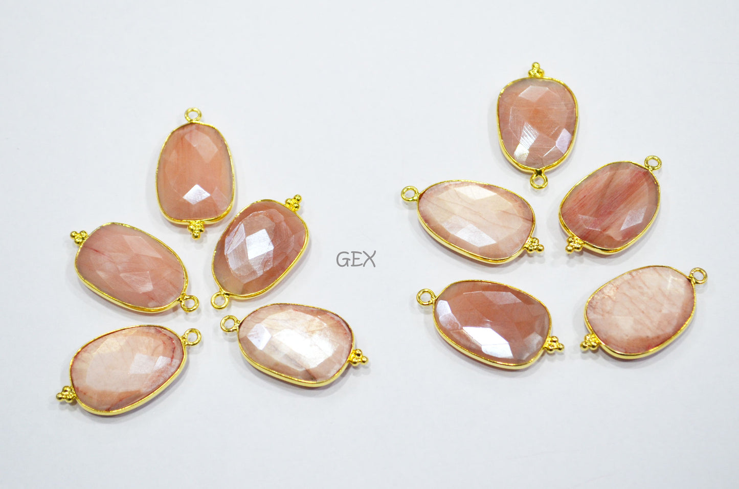 Pink Opal Color Rainbow Moonstone Faceted Slice Shape Connector , Sold By Piece , 16x19 - 18x23 mm , RB-7176