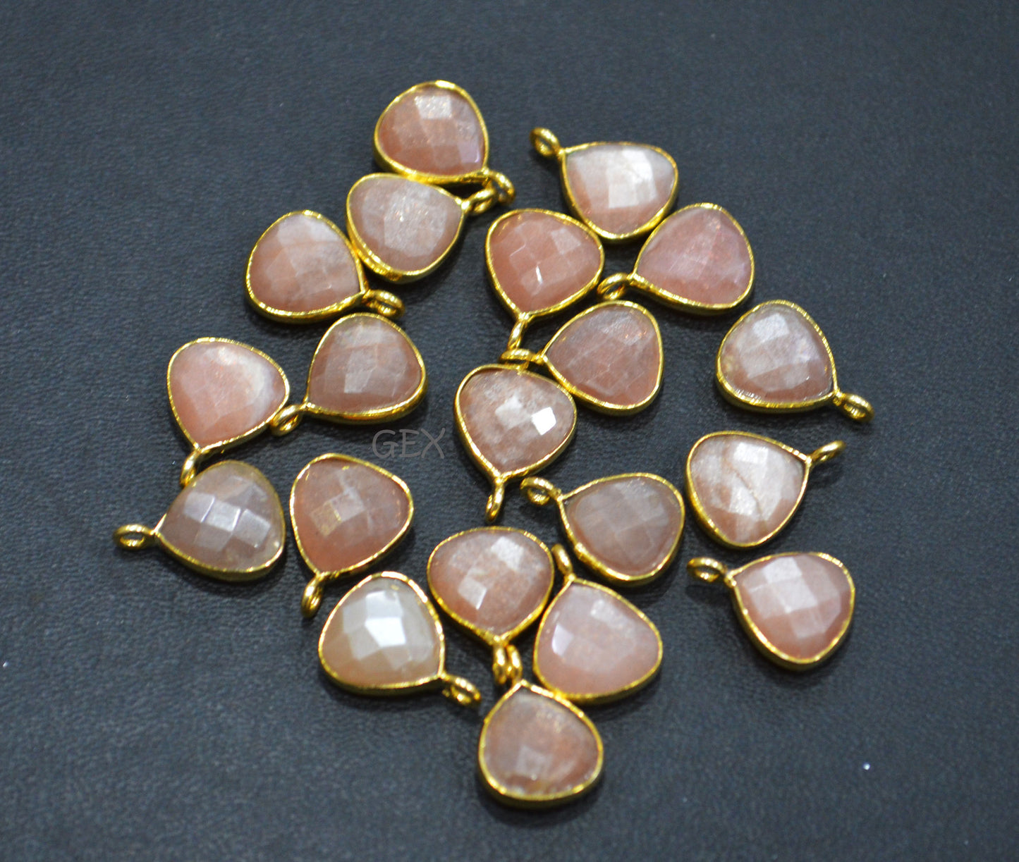 Peach Moonstone Faceted Heart Shape Connector , Sold By Piece , 11 mm , RB-7180