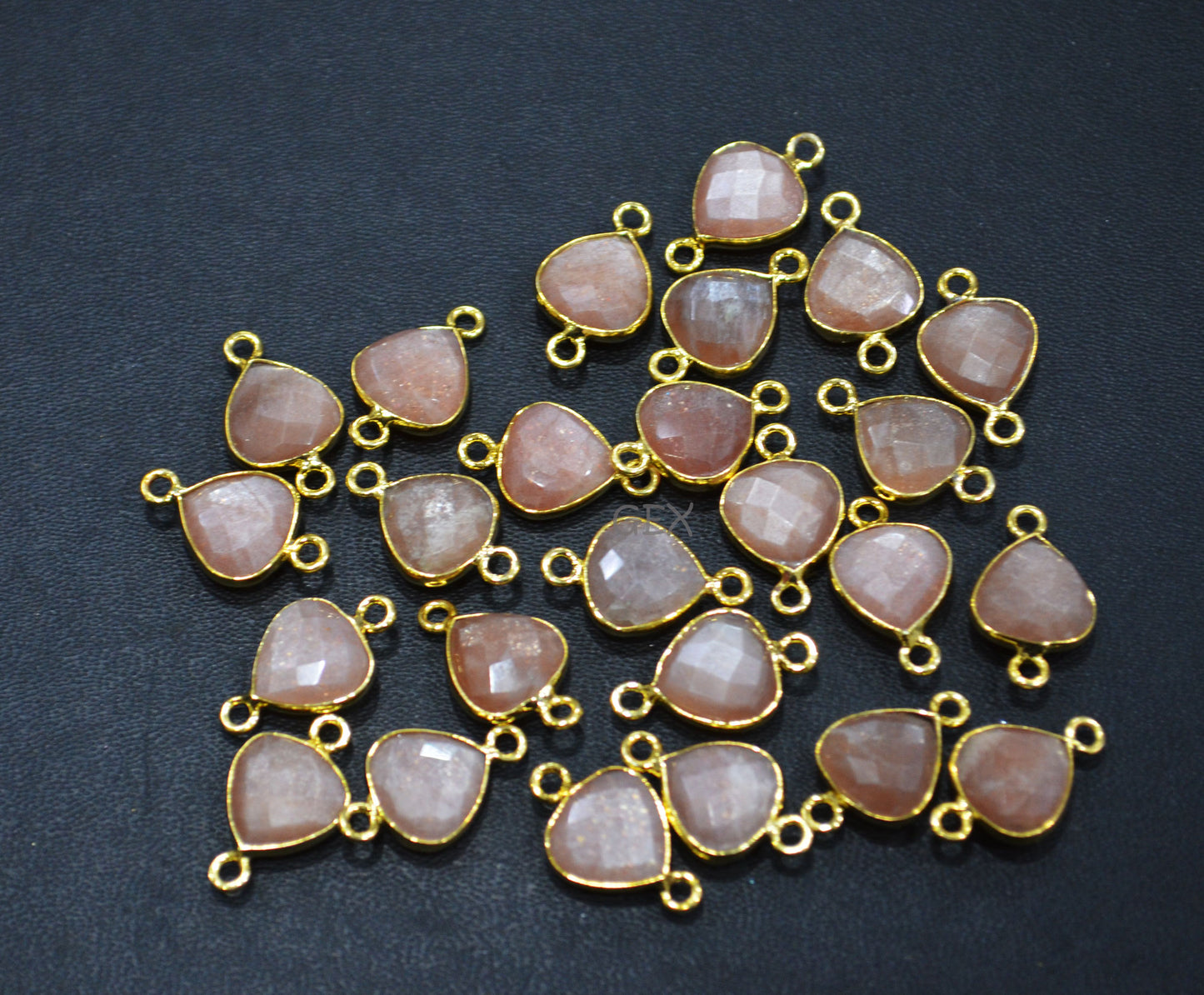 Peach Moonstone Faceted Heart Shape Connector , Sold By Piece , 11 mm , RB-7181