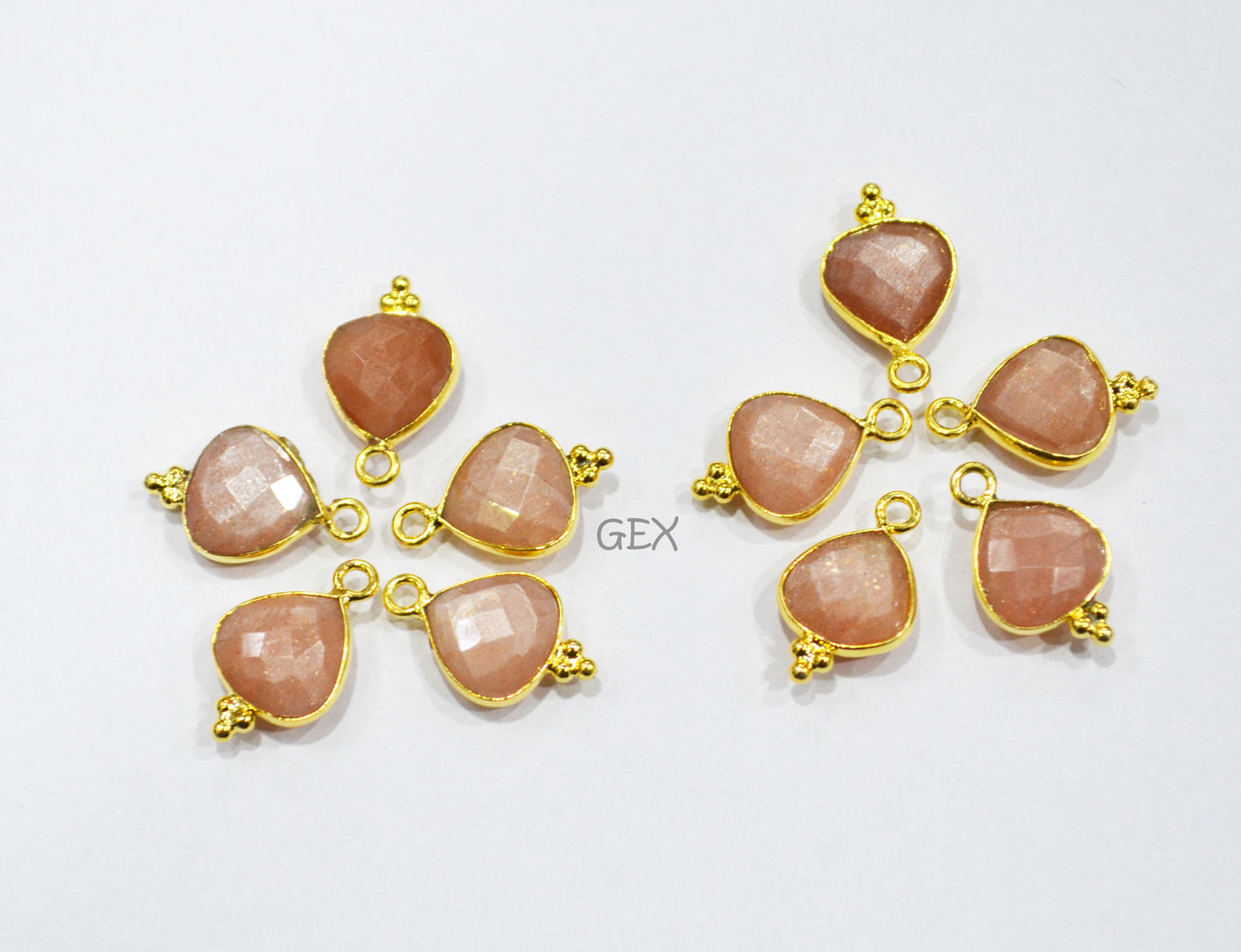 Peach Moonstone Faceted Heart Shape Connector , Sold By Piece , 11 mm , RB-7182