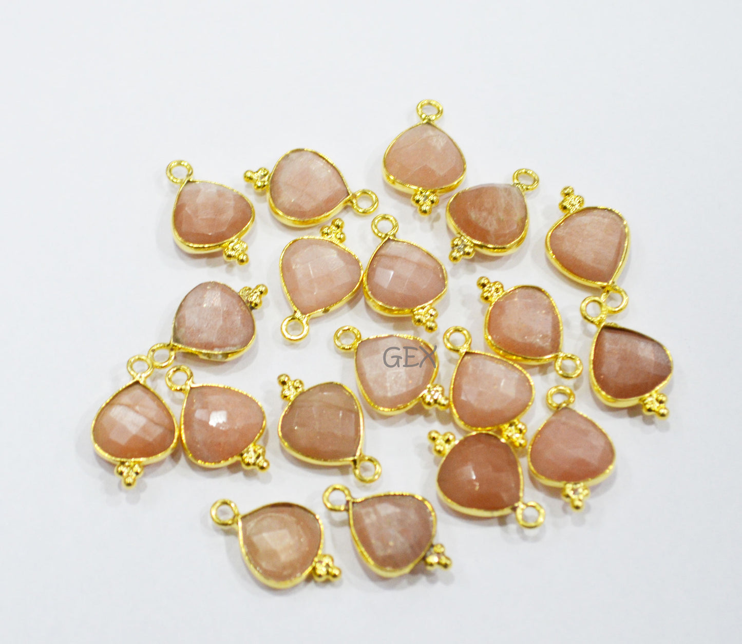 Peach Moonstone Faceted Heart Shape Connector , Sold By Piece , 11 mm , RB-7182