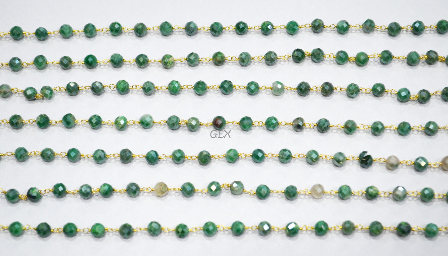 Emerald Colored Moonstone Faceted Round Shape Rosary Beaded Chain , 5 mm , RB-7186