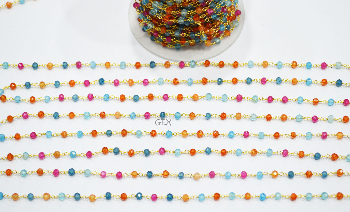 Multi Colored Topaz Faceted Round Shape Rosary Beaded Chain , 3.50 - 4 mm , RB-7187