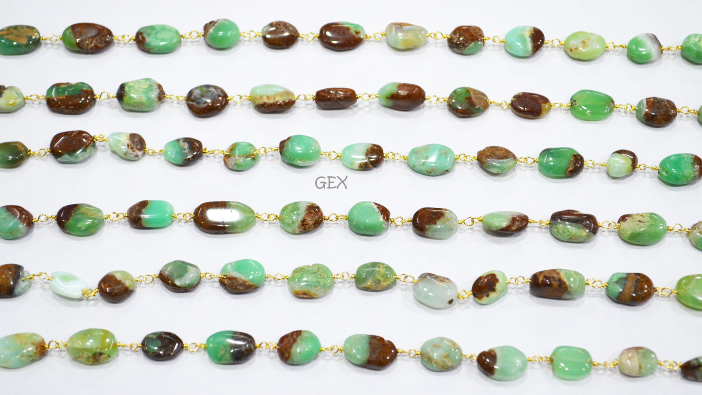 Rustic Natural Chrysoprase Smooth Oval Shape Rosary Beaded Chain , 8x10 - 9x13 mm , RB-7188