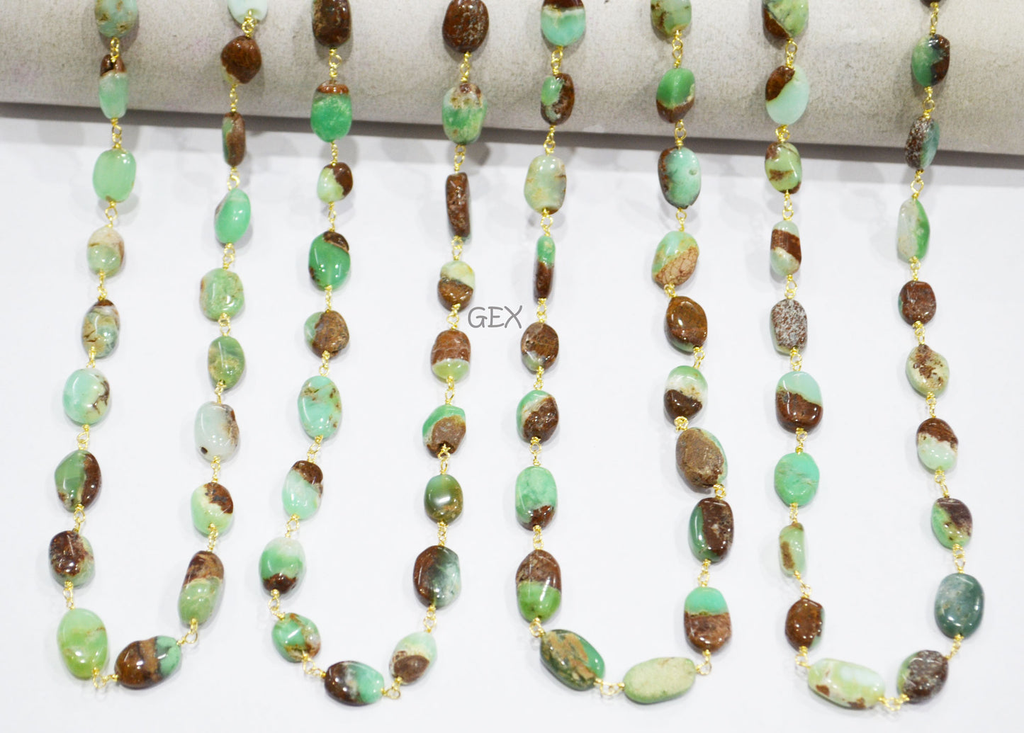 Rustic Natural Chrysoprase Smooth Oval Shape Rosary Beaded Chain , 8x10 - 9x13 mm , RB-7188