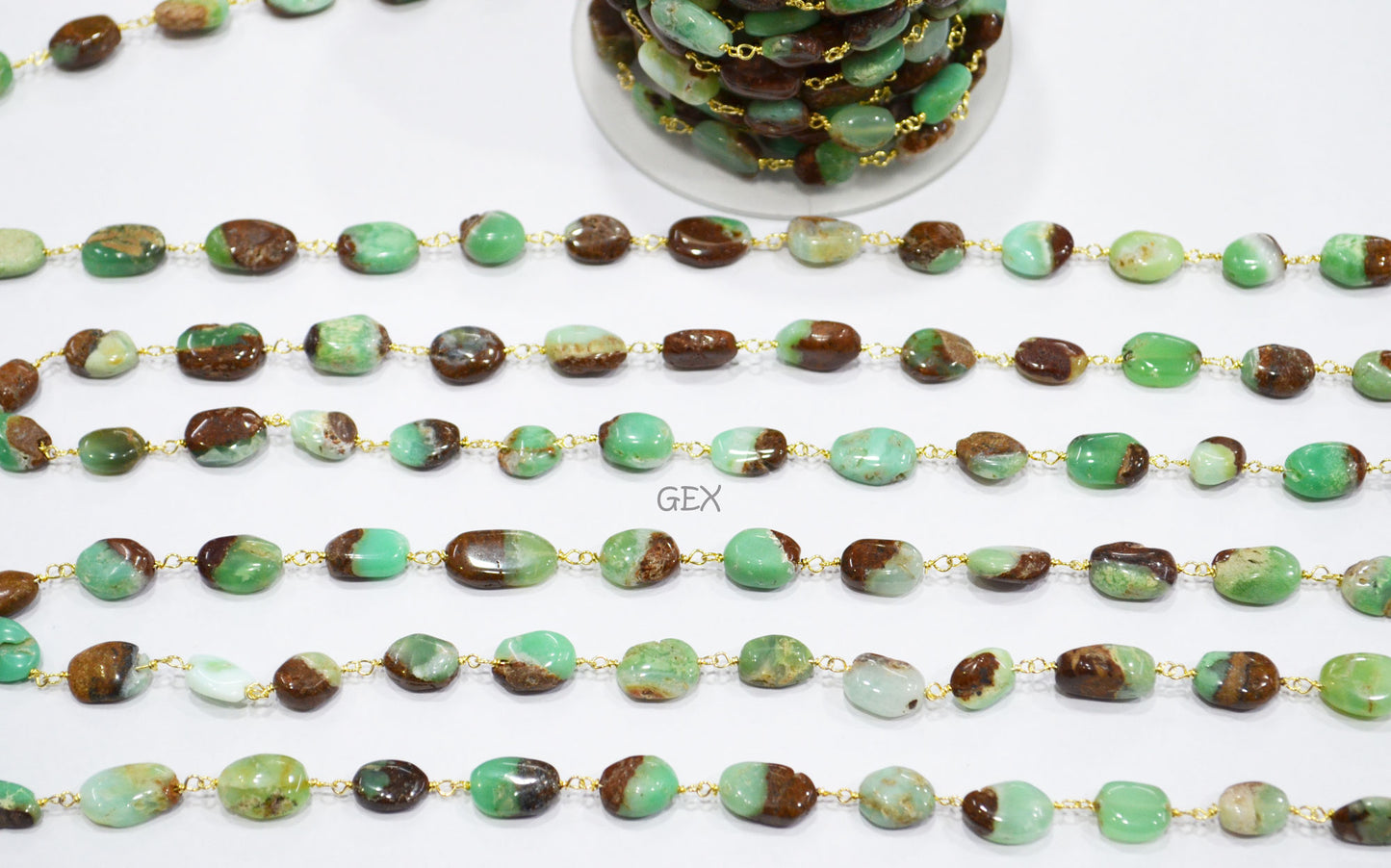 Rustic Natural Chrysoprase Smooth Oval Shape Rosary Beaded Chain , 8x10 - 9x13 mm , RB-7188