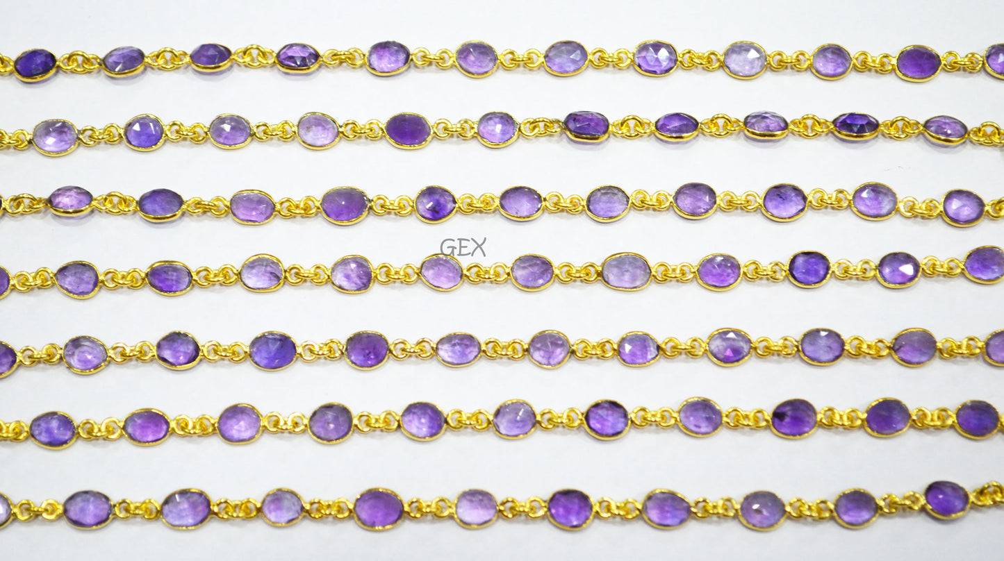 Amethyst Faceted Slice Shape Connector Chain , 6 - 8 mm , RB-7190