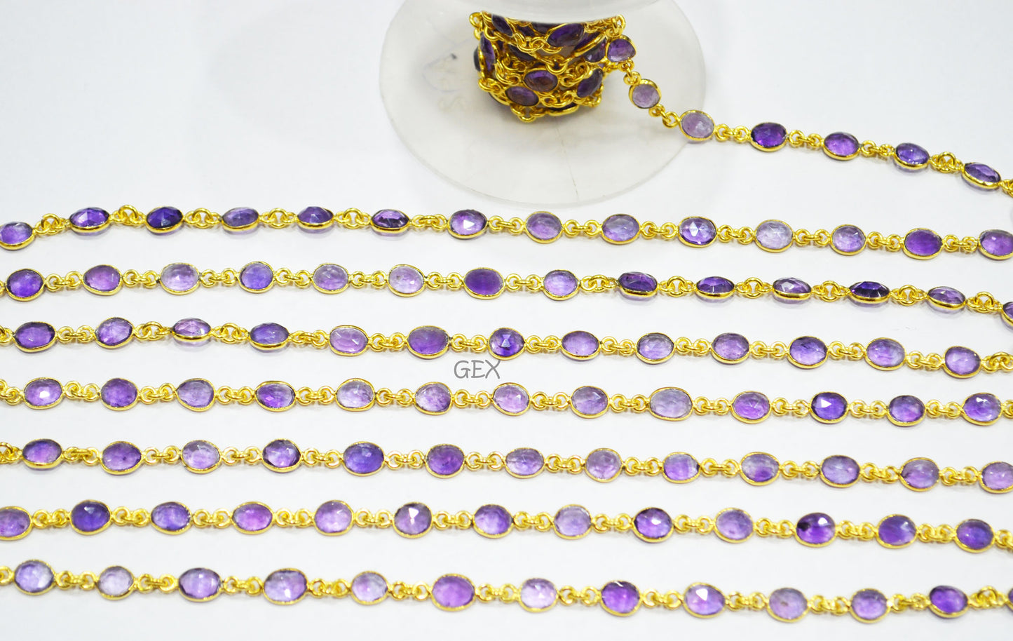 Amethyst Faceted Slice Shape Connector Chain , 6 - 8 mm , RB-7190