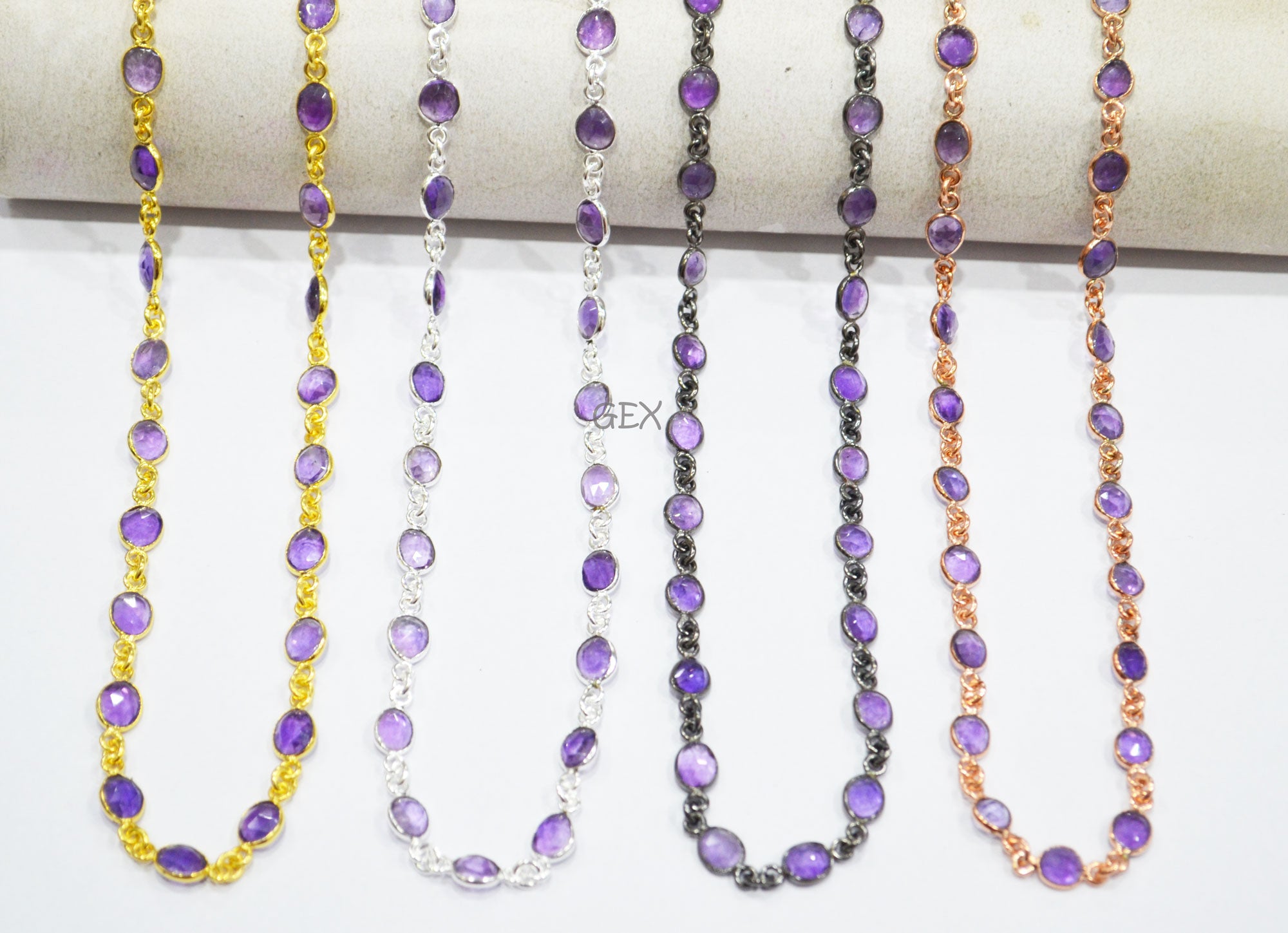 Amethyst Faceted Slice Shape Connector Chain , 6 - 8 mm , RB-7190