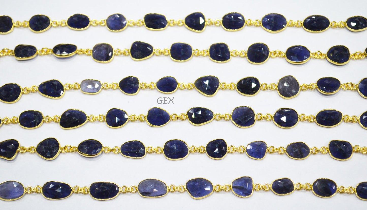 Natural Iolite Faceted Slice Shape Connector Chain , 9x10 - 10x16 mm , RB-7191