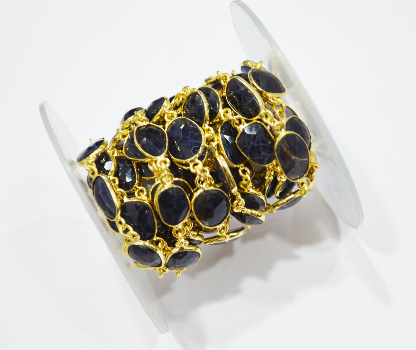 Natural Iolite Faceted Slice Shape Connector Chain , 9x10 - 10x16 mm , RB-7191