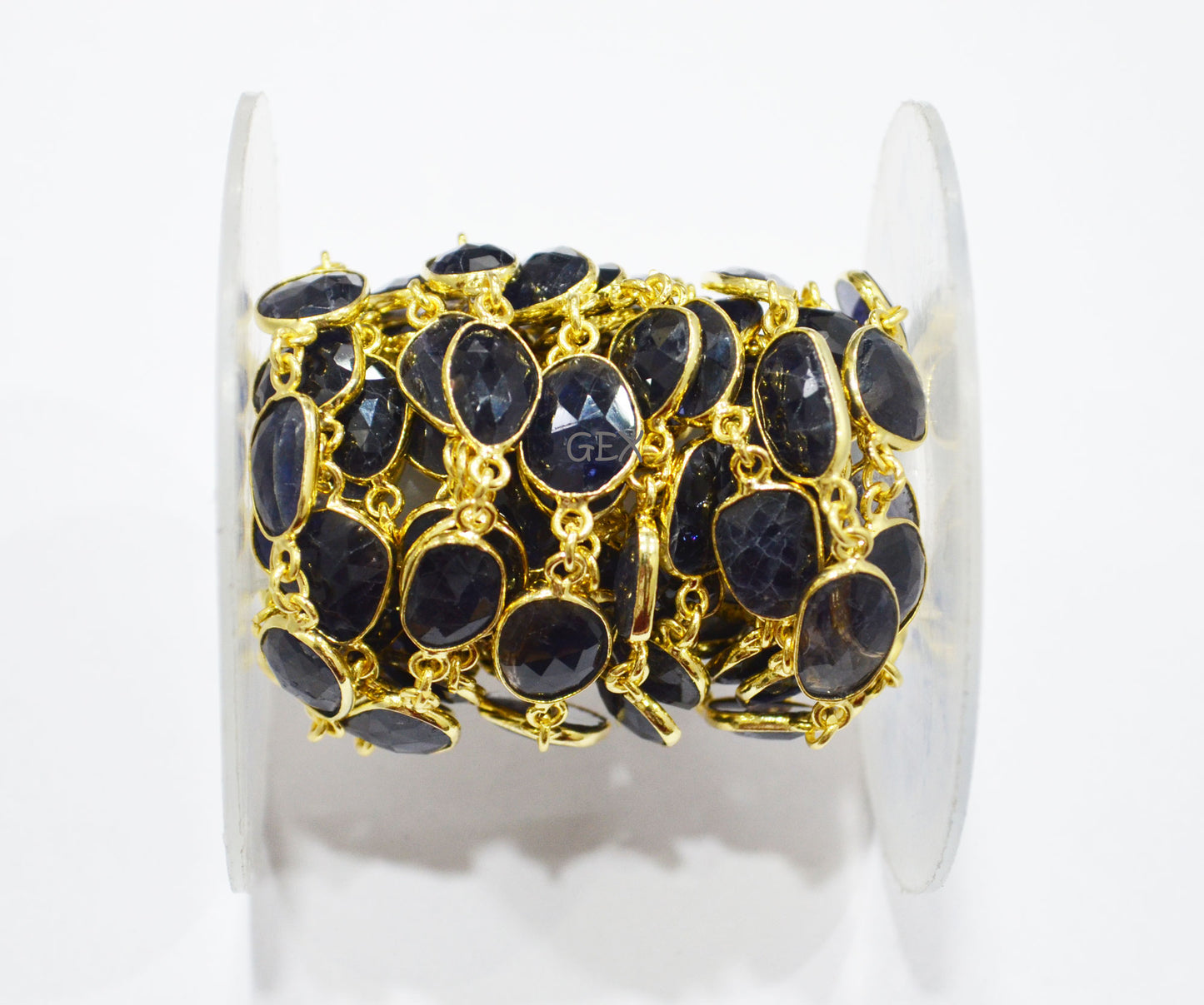 Natural Iolite Faceted Slice Shape Connector Chain , 9x10 - 10x16 mm , RB-7191