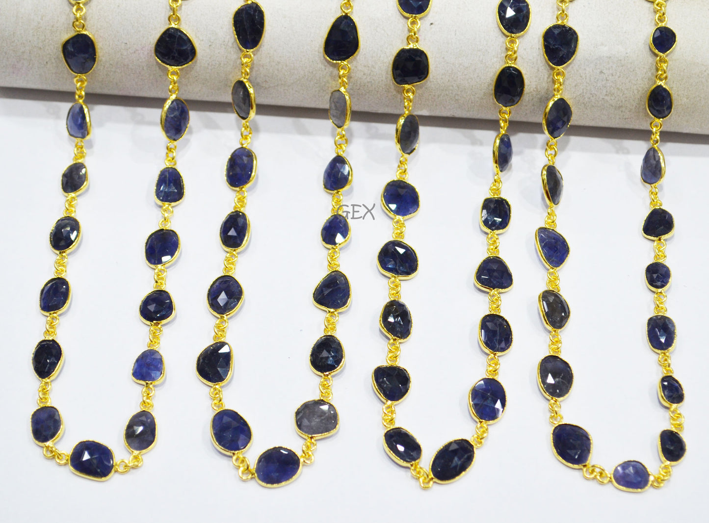 Natural Iolite Faceted Slice Shape Connector Chain , 9x10 - 10x16 mm , RB-7191