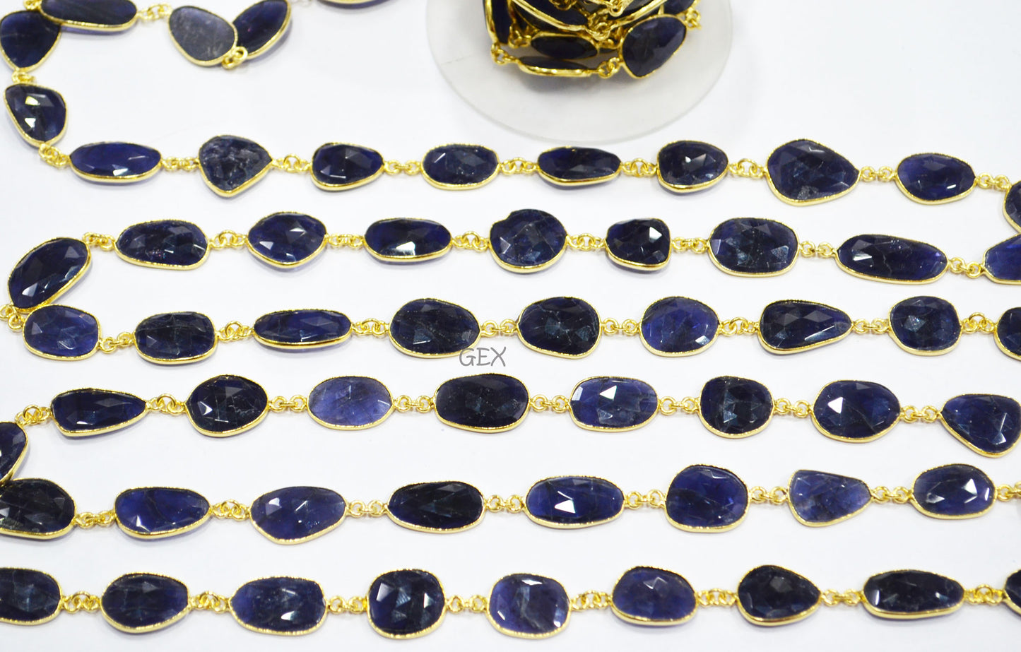 Natural Iolite Faceted Slice Shape Connector Chain , 11x13 - 15x18 mm , RB-7192