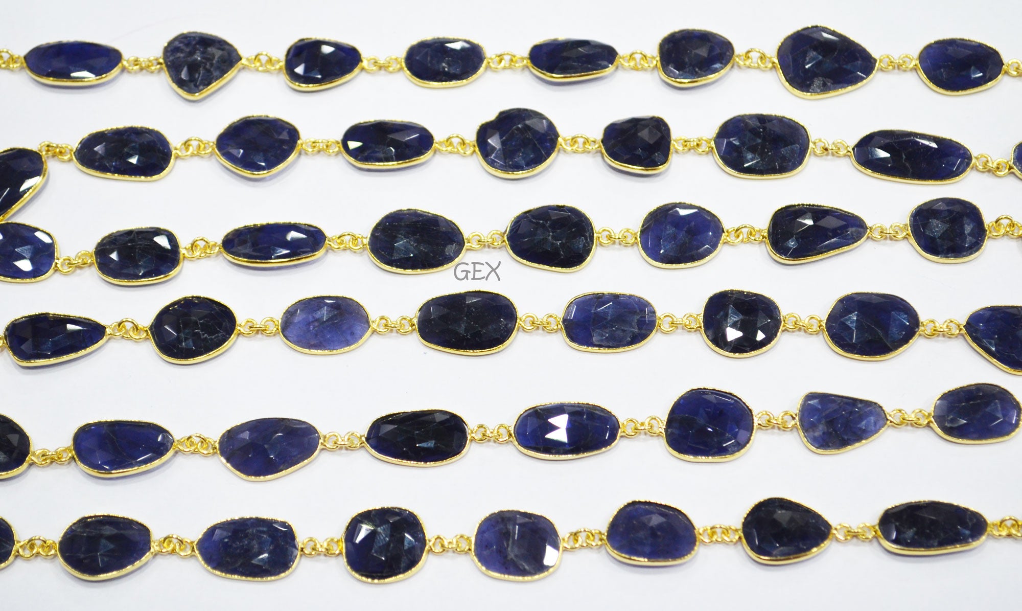Natural Iolite Faceted Slice Shape Connector Chain , 11x13 - 15x18 mm , RB-7192