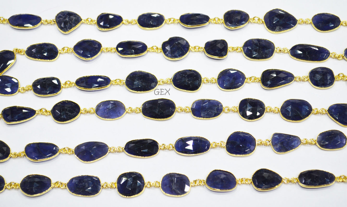 Natural Iolite Faceted Slice Shape Connector Chain , 11x13 - 15x18 mm , RB-7192