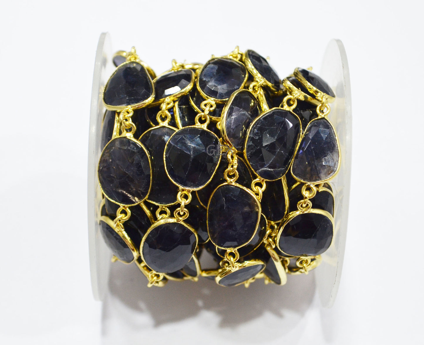 Natural Iolite Faceted Slice Shape Connector Chain , 11x13 - 15x18 mm , RB-7192