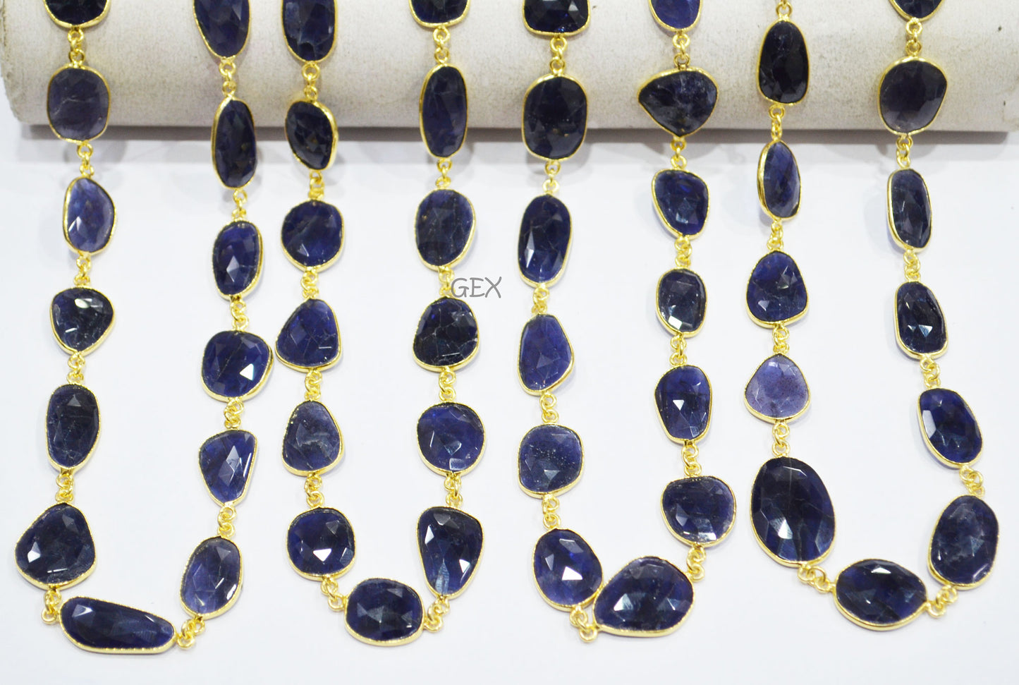 Natural Iolite Faceted Slice Shape Connector Chain , 11x13 - 15x18 mm , RB-7192