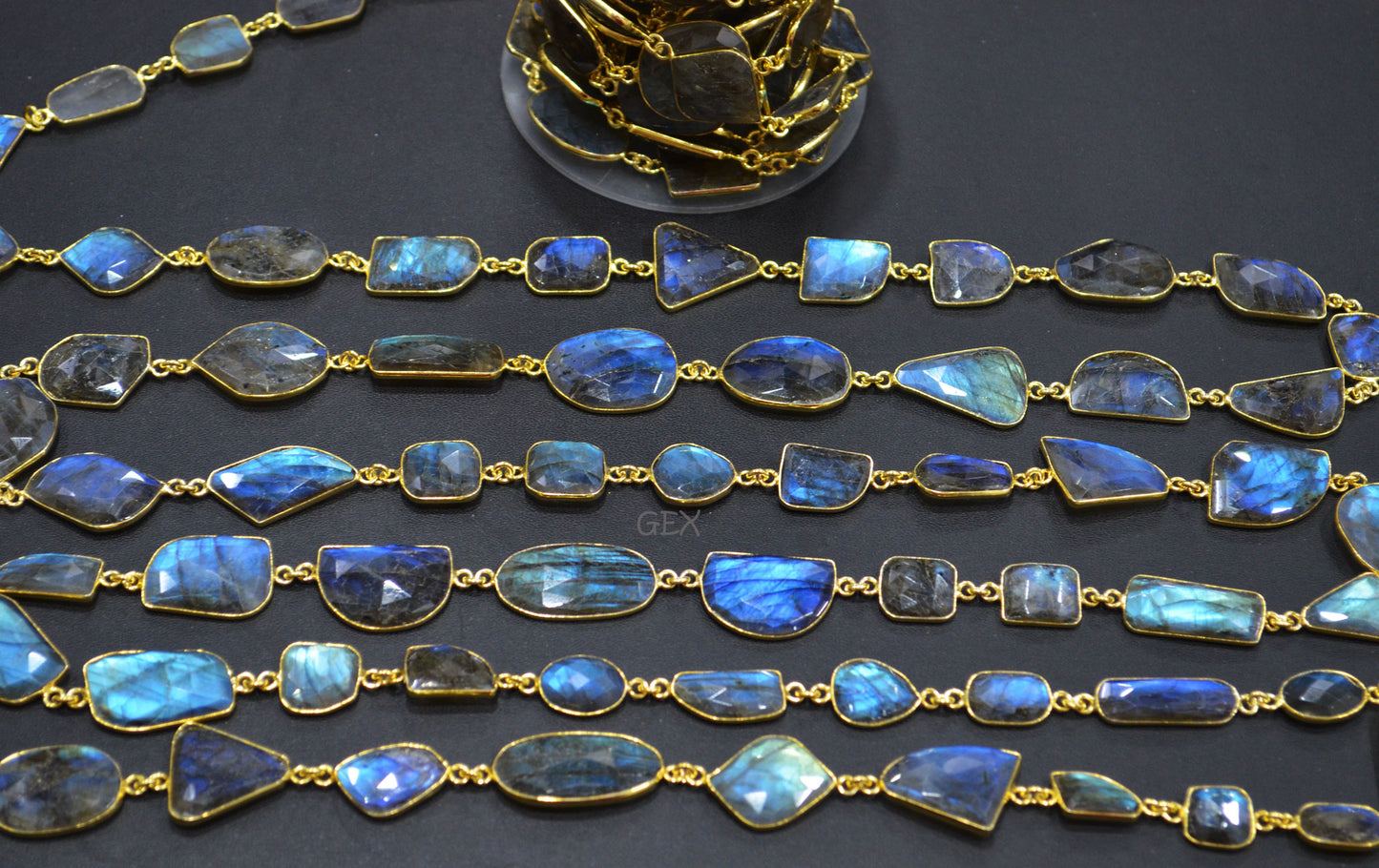Labradorite Faceted Slice Shape Connector Chain , 9x13 - 18x21 mm , RB-7193